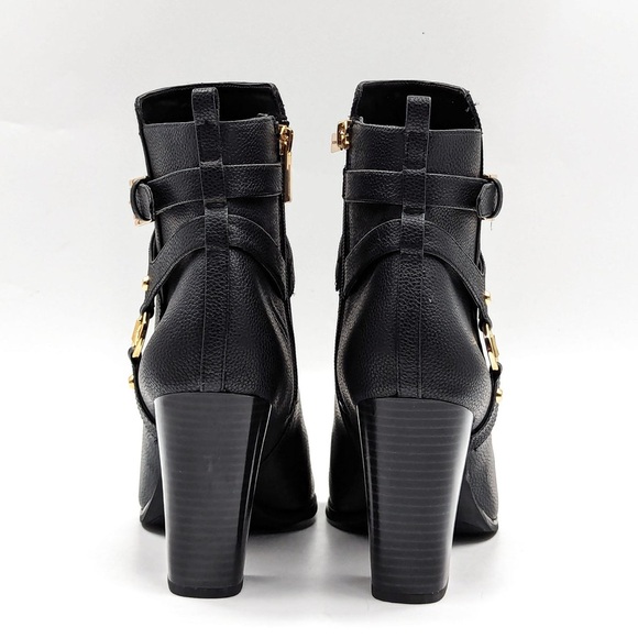 MICHAEL KORS WOMEN TALLY MK LOGO BLACK FAUX LEATHER DRESSY OFFICE BOOTS - Picture 3 of 9